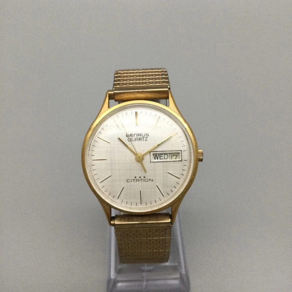 Vintage Benrus Citation Mens Watch 34mm Gold Tone 3 Star NOT RUNNING FOR PARTS